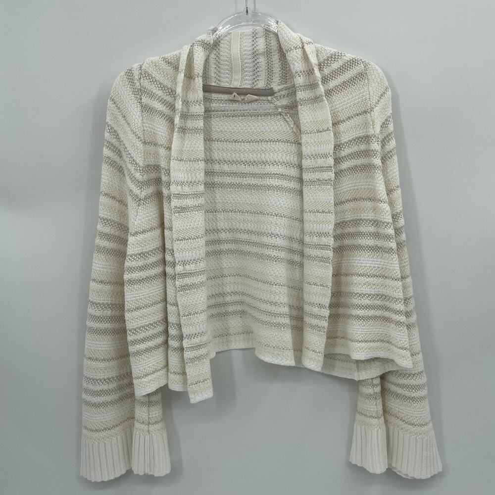 MOTH By Anthro Bell Sleeve Knit Sweater Size XS Stripe Crop Open Front Cardigan